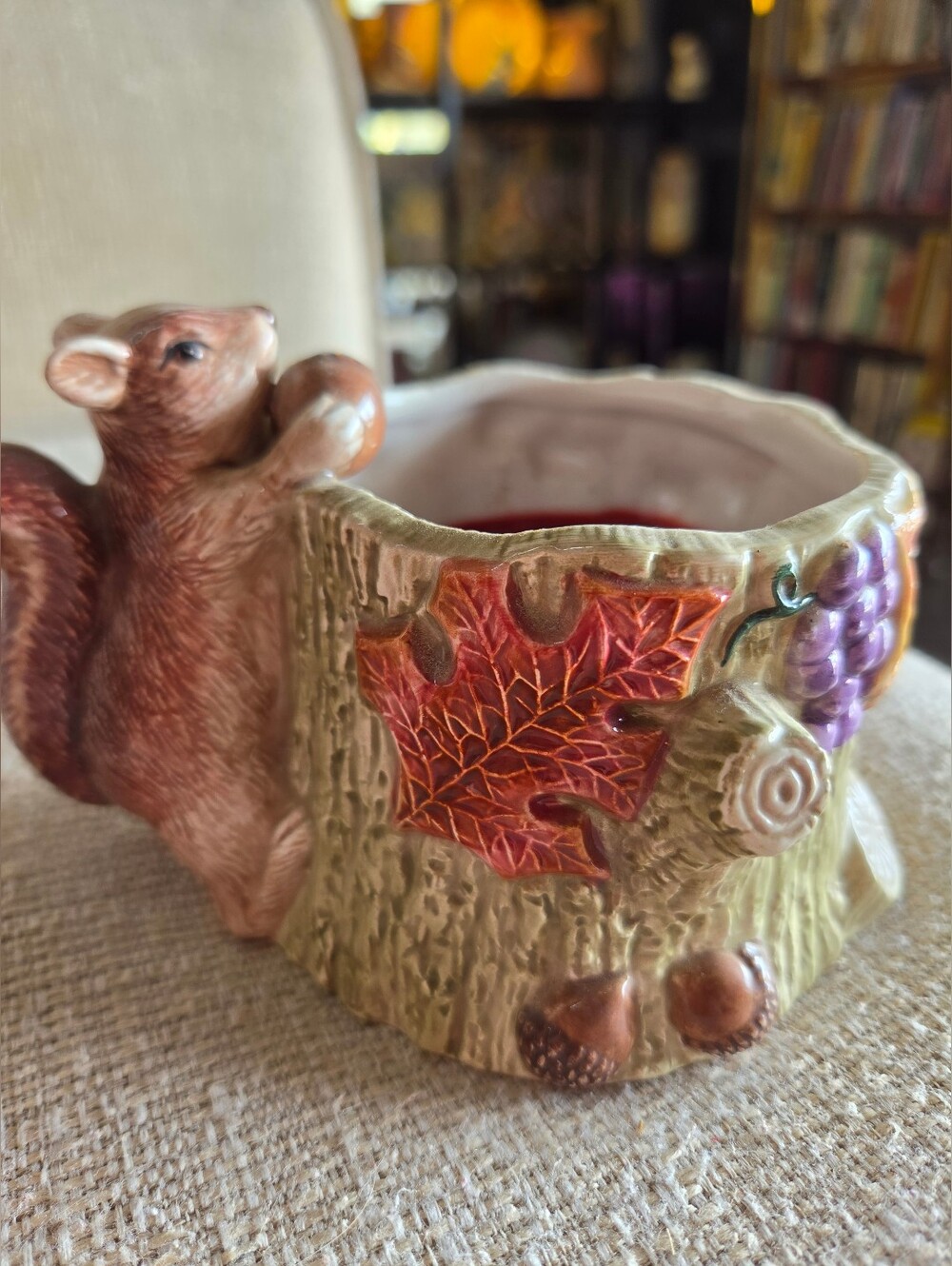 Fitz and Floyd Autumn Harvest Ceramic Candle Holder - Woodland Tree Trunk